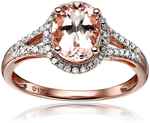 10k Gold Multi Gemstone Option and Diamond Oval Halo Engagement Ring (1/5cttw, H-I Color, I1-I2 Clarity)
