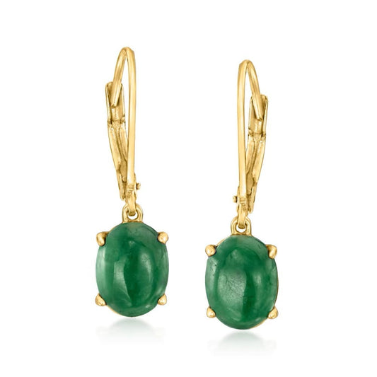 18k Yellow Gold Plating Over Sterling Silver Dyed Green Jade Gemstone Dangle Earrings