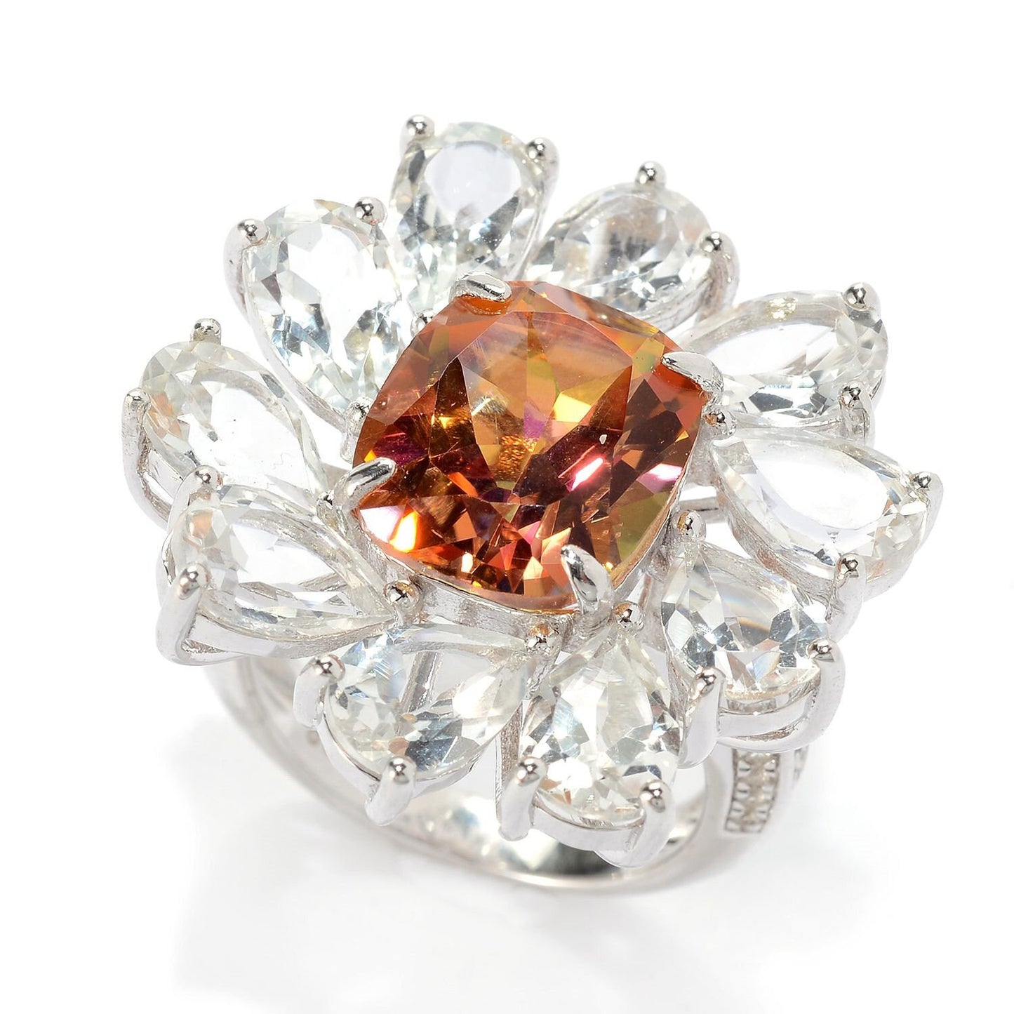 925 Sterling Silver Sunset Topaz And White Topaz Gemstone Cocktail Ring