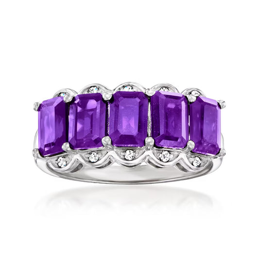 925 Sterling Silver African Amethyst Gemstone Band Rings