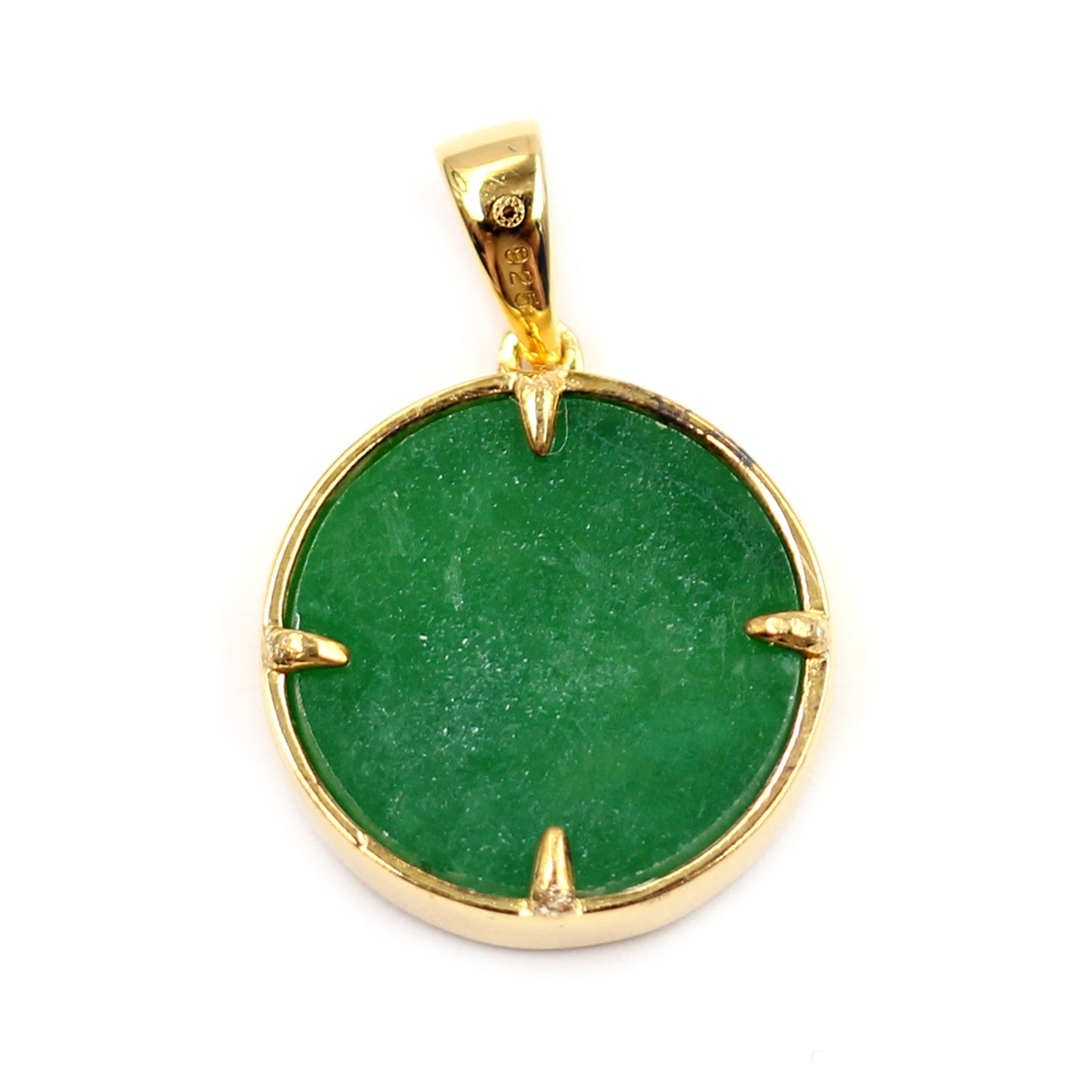 Yellow Over Sterling Silver Dyed Green Jade and White Natural Zircon Gemstone Pendants