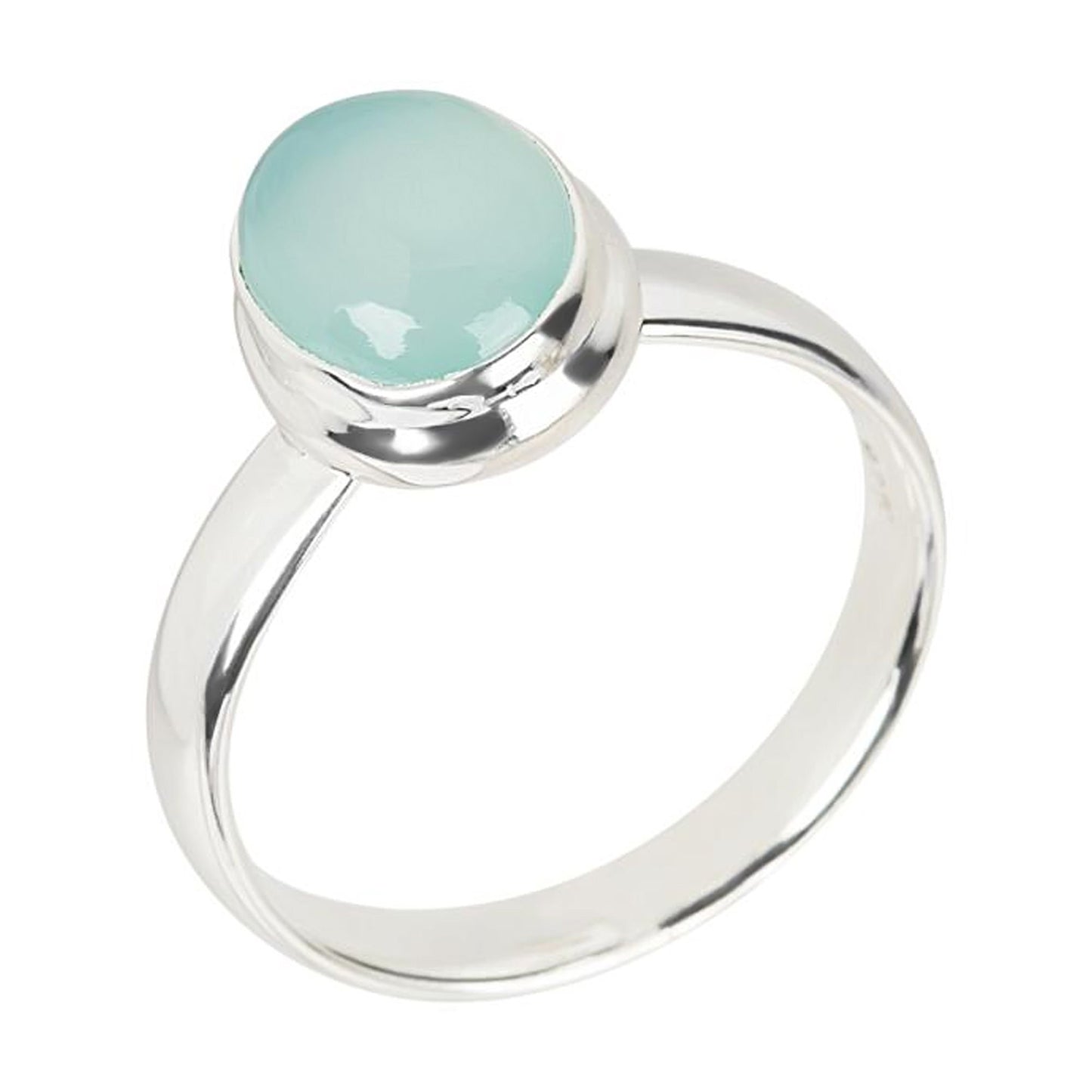 Sterling Silver Aqua Chalcedony Gemstone Solitaire Rings
