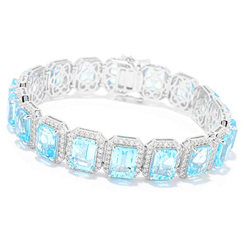 Pinctore 925 Sterling Silver 7.25" 58.00ctw Sky Blue Topaz Bracelet For Women's And Girls