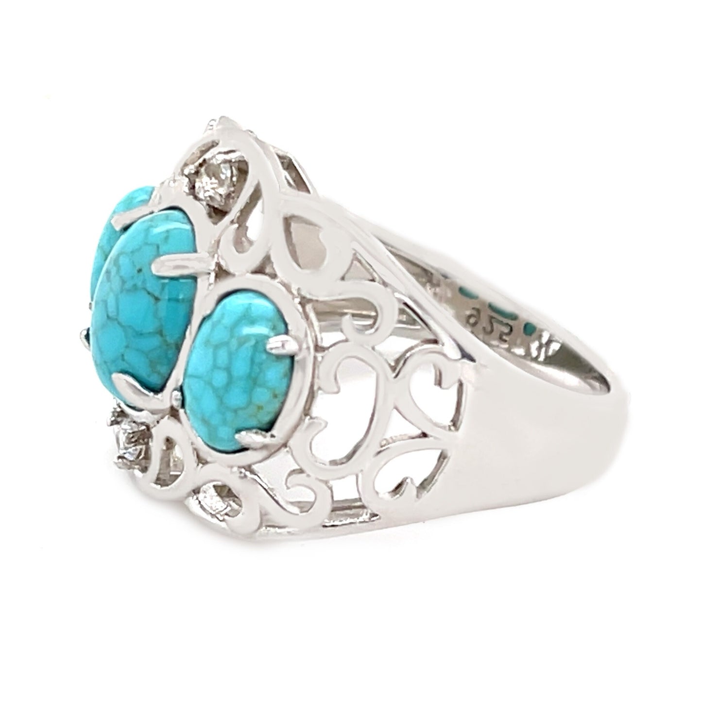 925 Sterling Silver Mine#8 Turquoise 3-Stone Ring