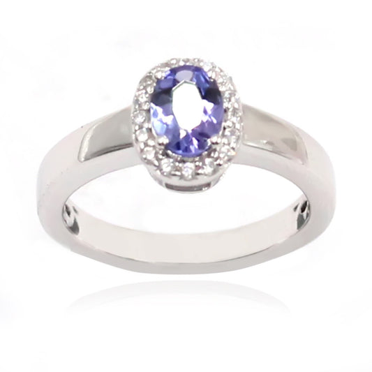 925 Sterling Silver Tanzanite Gemstone Halo Ring