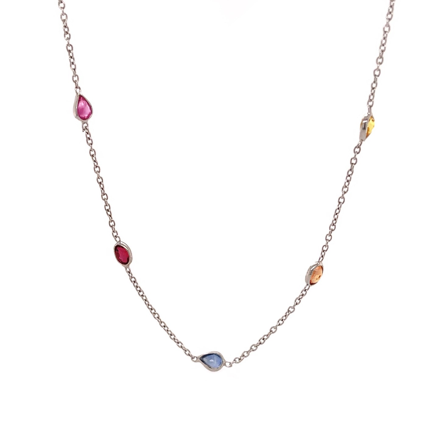 925 Sterling Silver Multi Sapphire Station Necklace For Women's And Girls