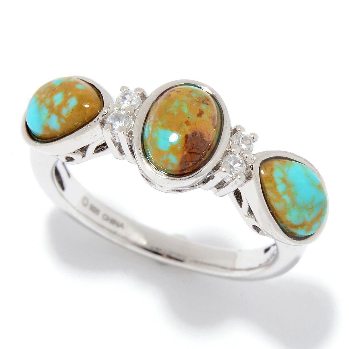 925 Sterling Silver Kingman Turquoise 3-Stone Ring