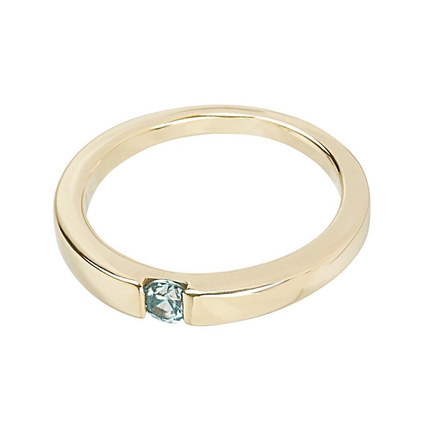 Yellow Gold Plated Over Sterling Silver Blue Zircon Ring For Women's And Girls