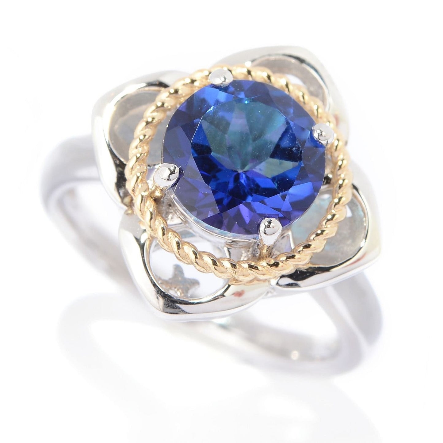 925 Sterling Silver Tanzanite Topaz Gemstone Flower Ring