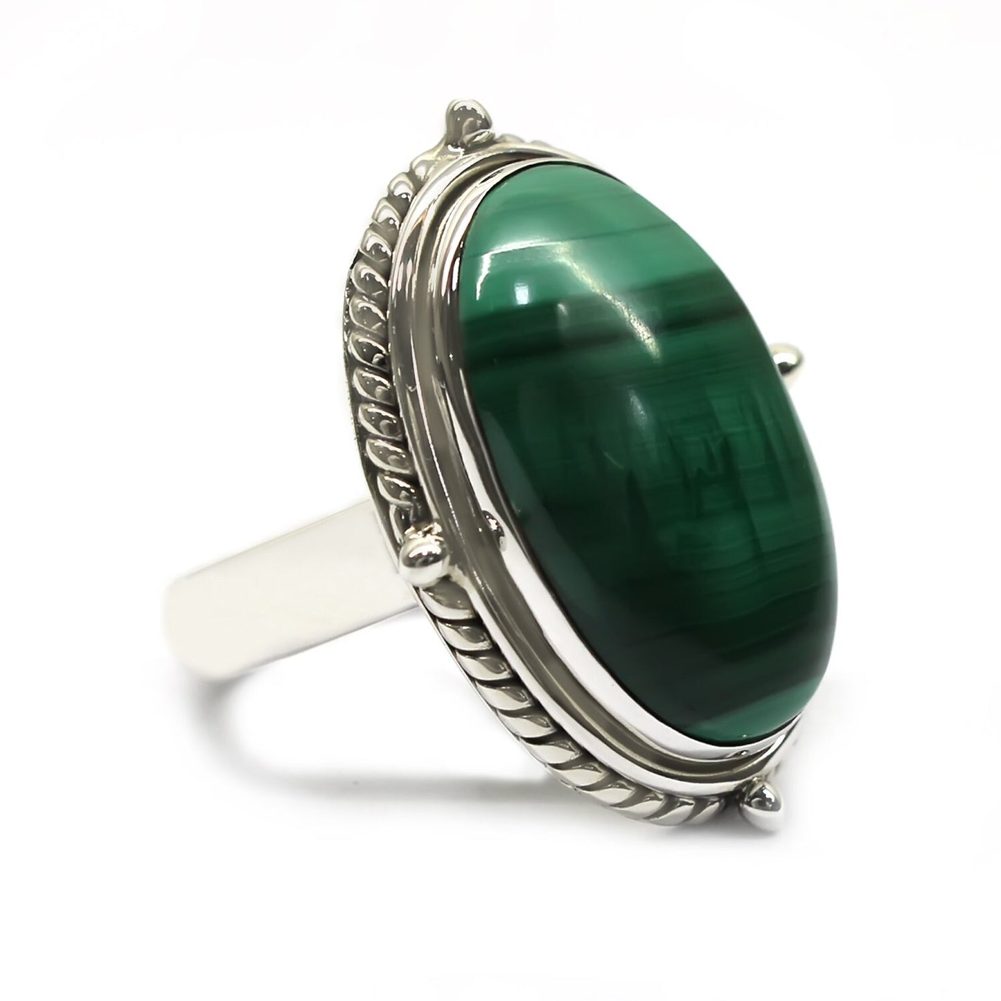 Sterling Silver Malachite Gemstone Ring Solitaire Boho Ring For Women's