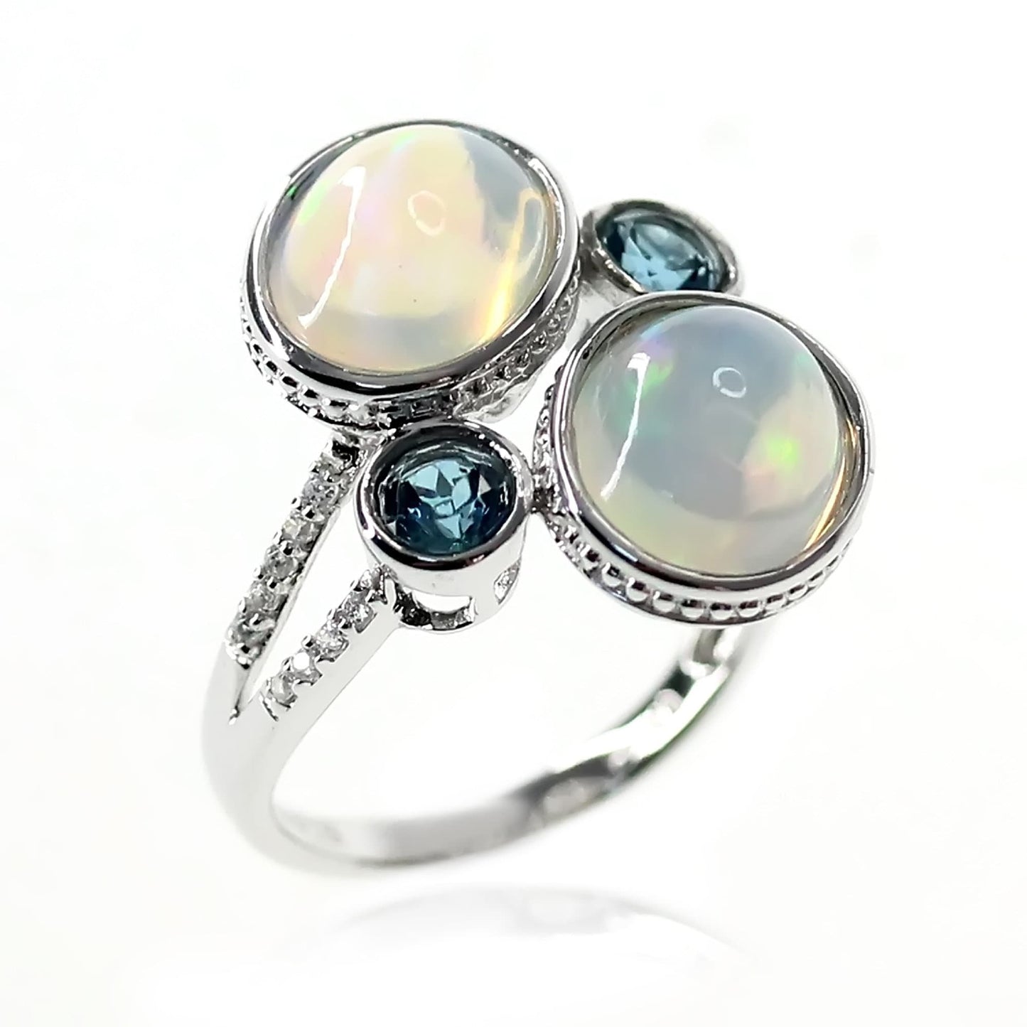 925 Sterling Silver Ethiopian Opal and London Blue Topaz Gemstone Rings