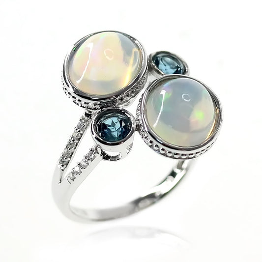 925 Sterling Silver Ethiopian Opal and London Blue Topaz Gemstone Rings