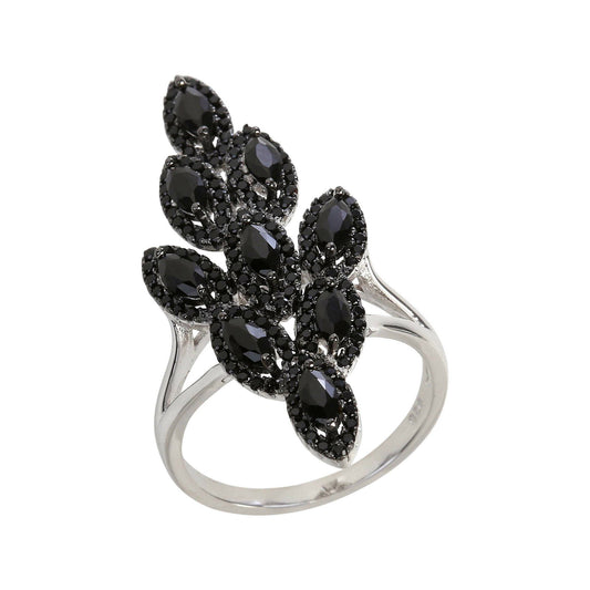 925 Sterling Silver Black Spinel Gemstone Cocktail Ring