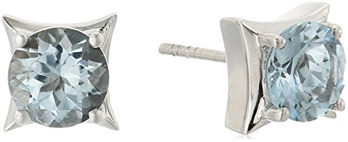 10k White Gold Aquamarine 6mm Round Stud Earrings