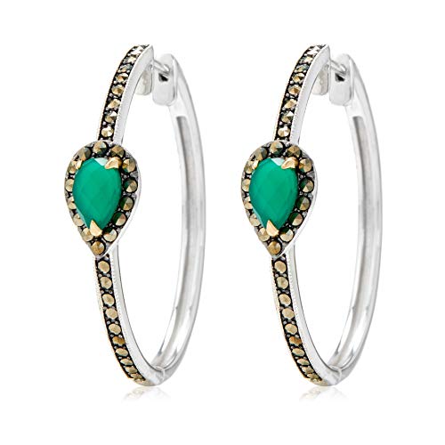 14K Gold & Strling Sillver With Agate, Marcasite Earrings