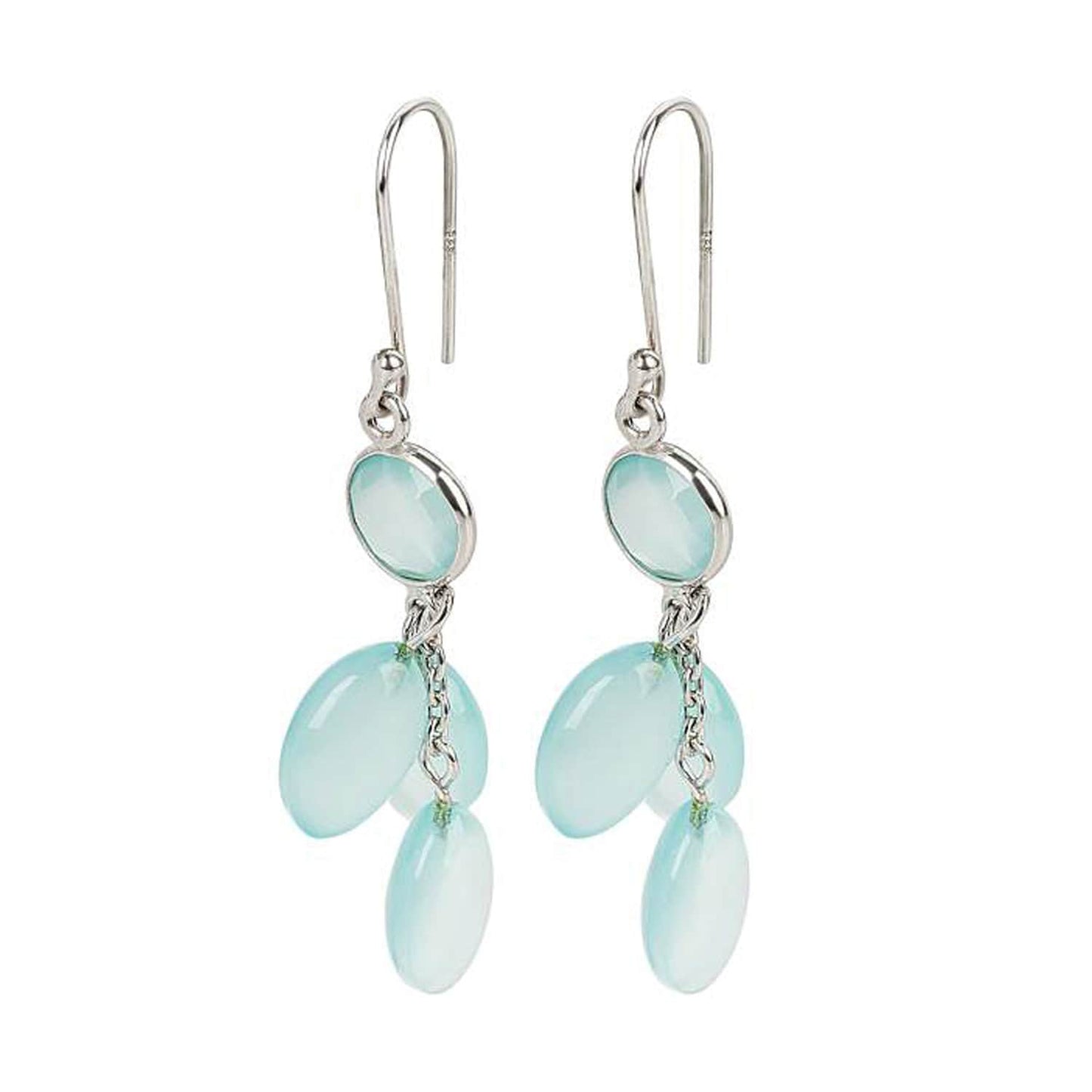 Sterling Silver Aqua Chalcedony Gemstone Drop Earrings