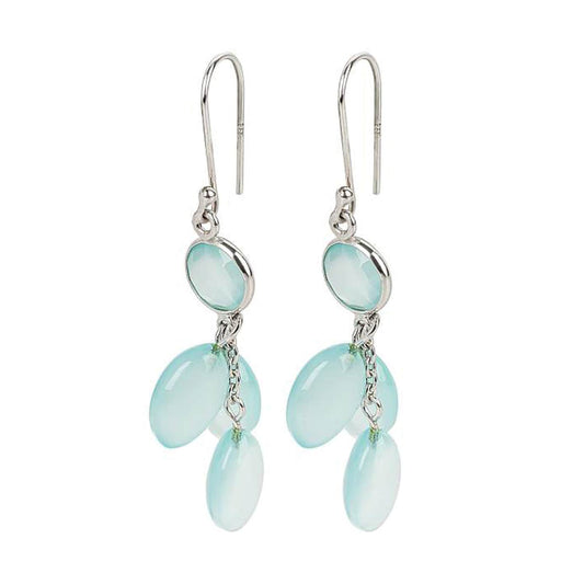 Sterling Silver Aqua Chalcedony Gemstone Drop Earrings