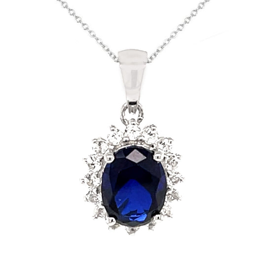 925 Sterling Silver Created Blue Sapphire,White Topaz Pendant