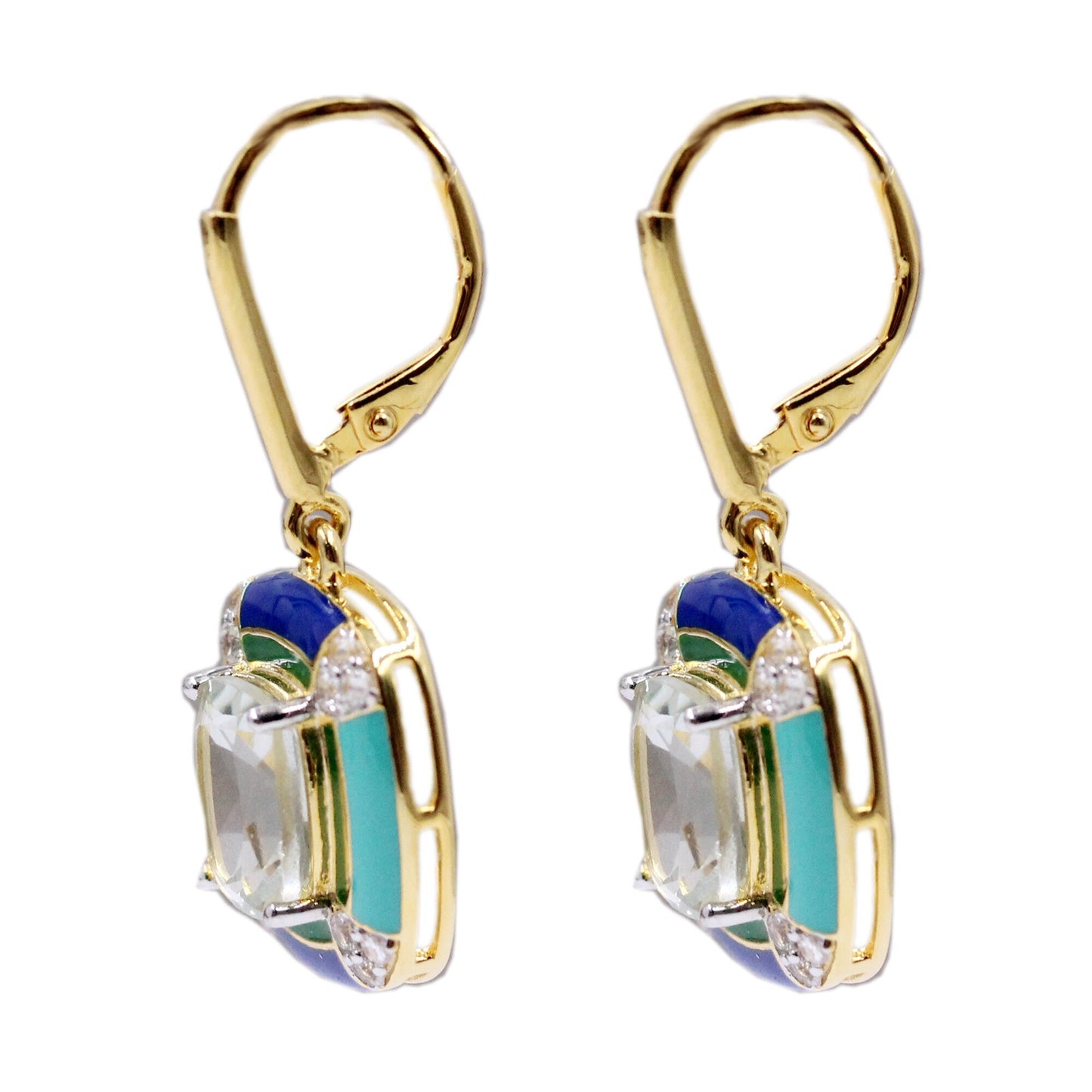 Yellow Gold Plated Over Sterling Silver Green Amethyst Gemstone Dangle Earrings