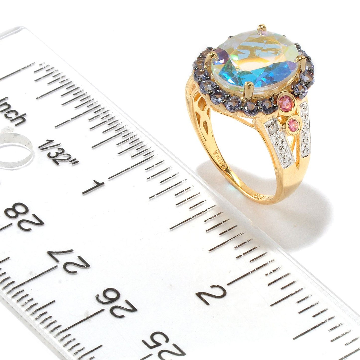 Pinctore 18K Yellow Gold Over Silver 6.55ctw Opal Topaz Cocktail Ring, Size 7