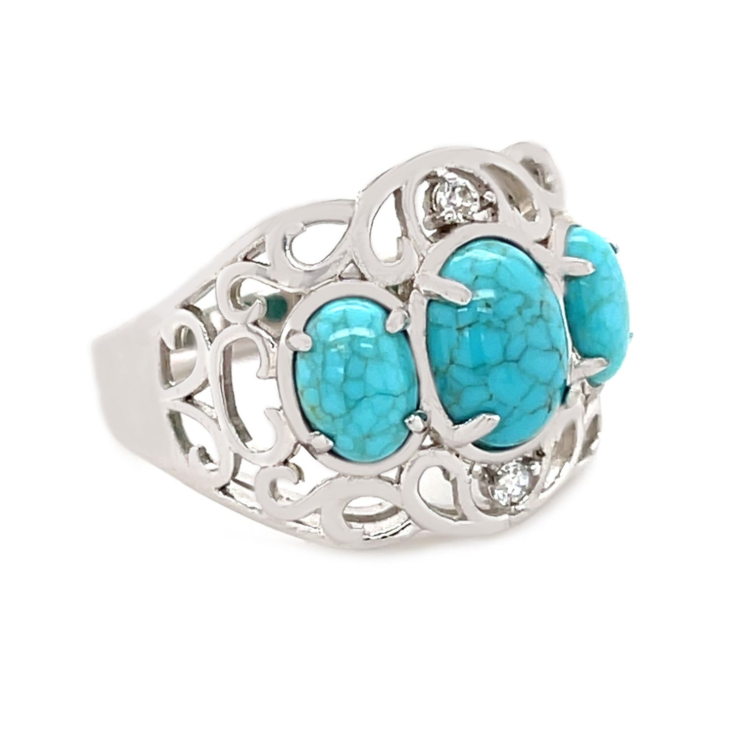 925 Sterling Silver Mine#8 Turquoise 3-Stone Ring