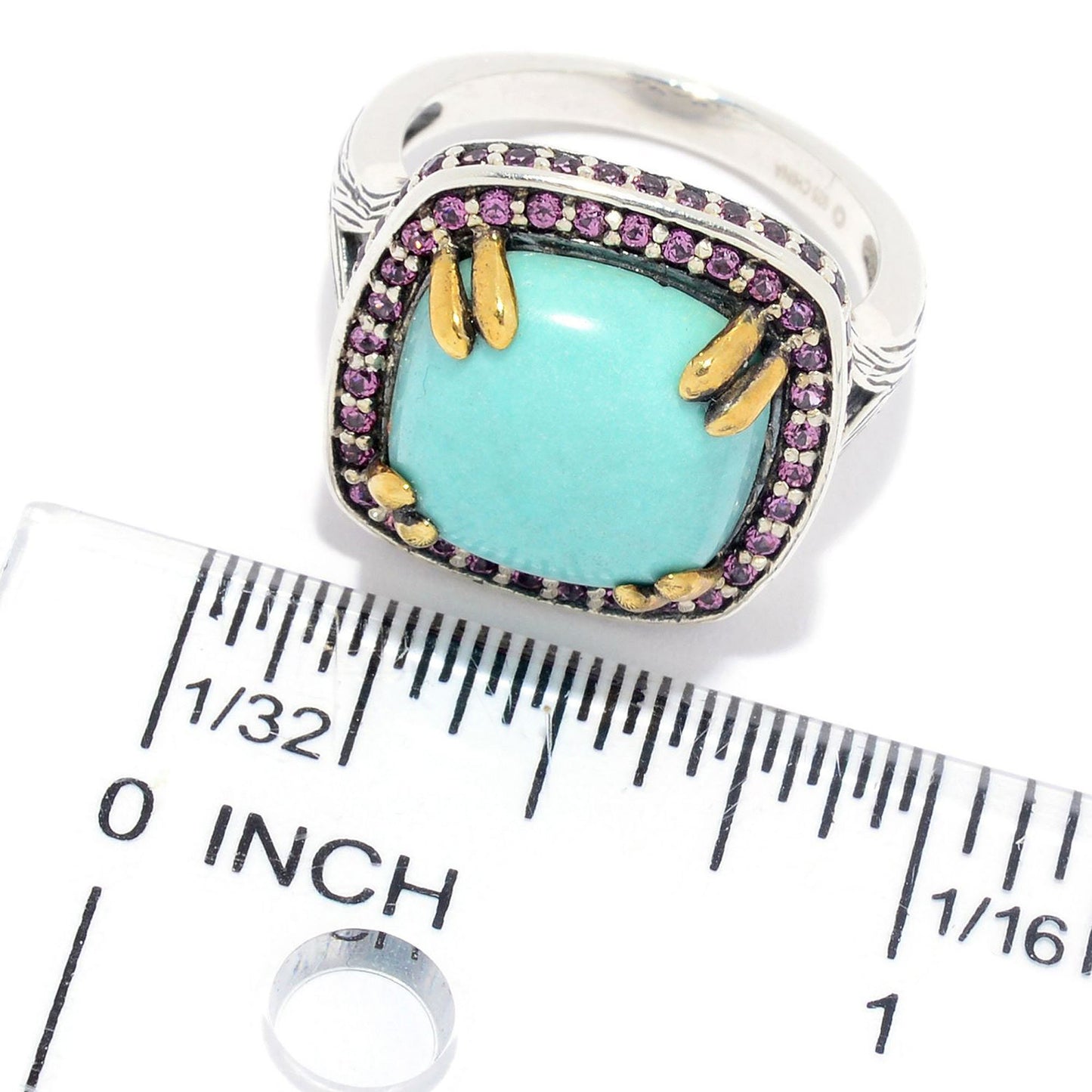 925 Sterling Silver Turquoise and Rhodolite Garnet Gemstone Cocktail Ring
