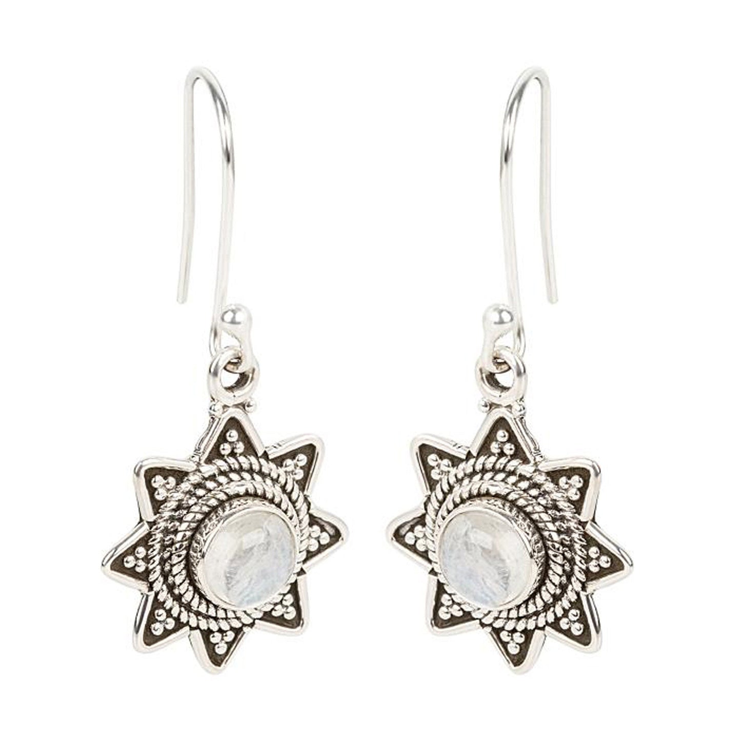 925 Sterling Silver Rainbow Moonstone Dangle Earrings