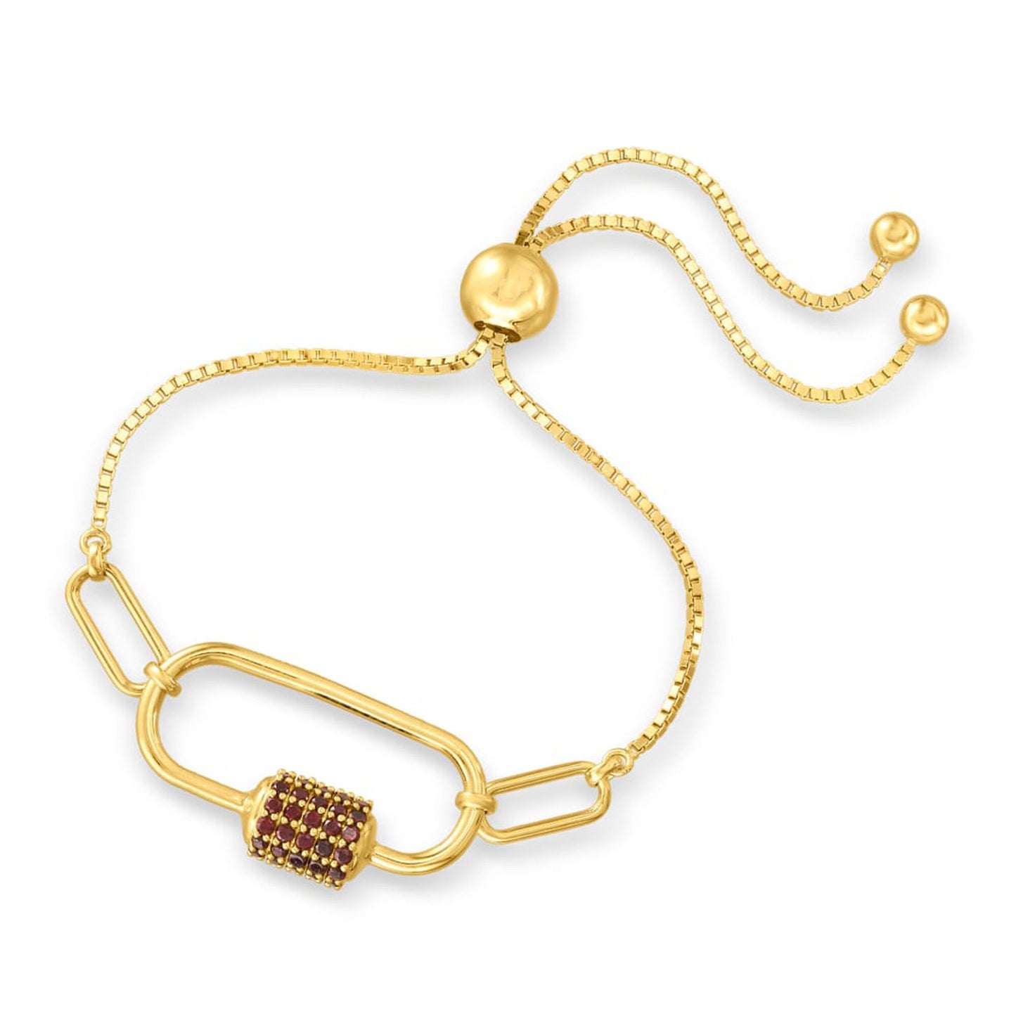 Yellow Gold Plated Over Sterling Silver Red Garnet Gemstone Bolo Bracelets