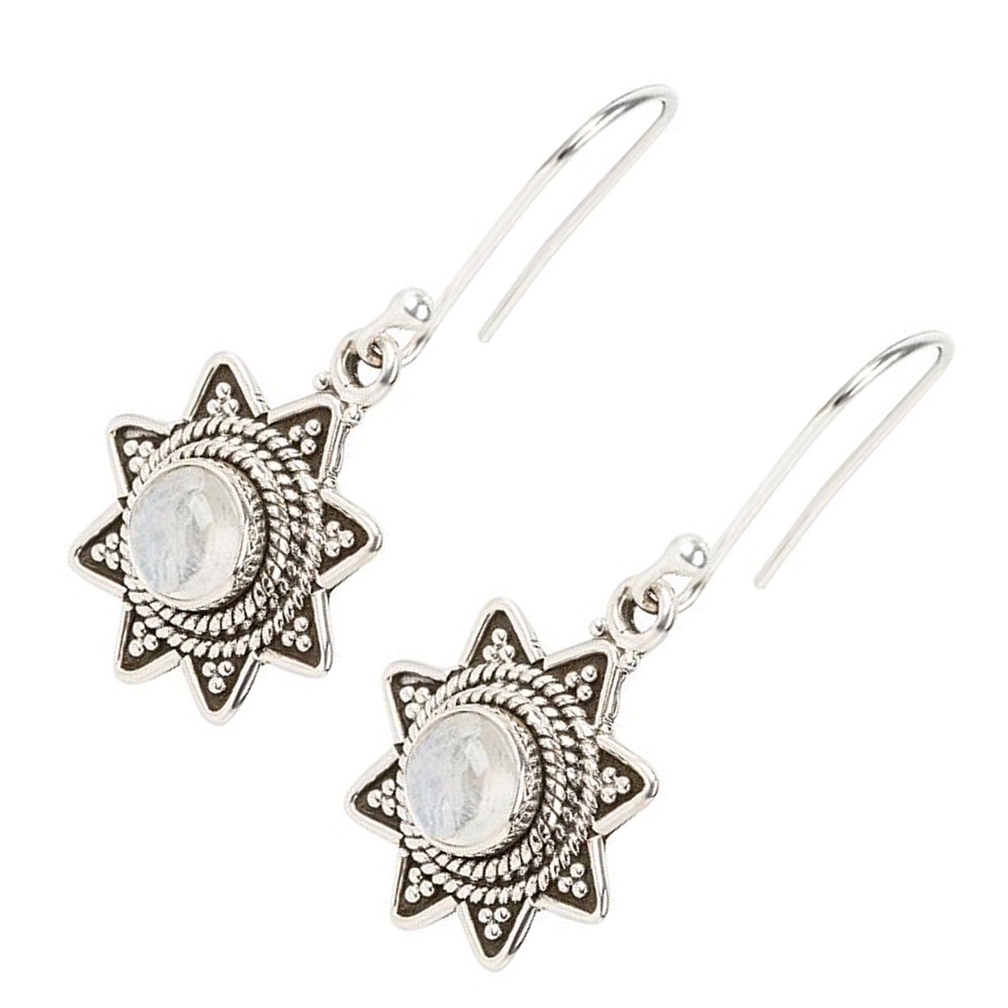 925 Sterling Silver Rainbow Moonstone Dangle Earrings