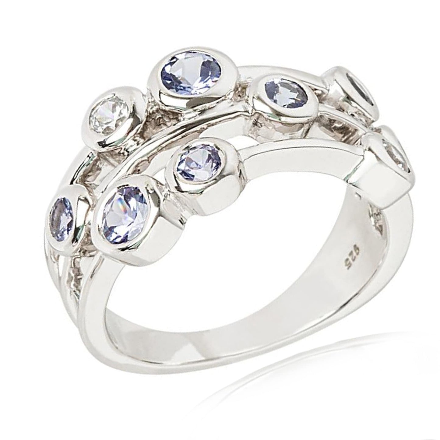 Sterling Silver Tanzanite & White Zircon Gemstone Ring Classic Ring For Womens