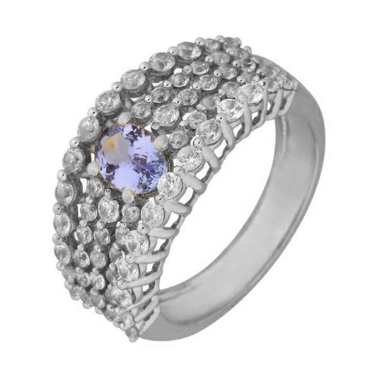 925 Sterling Silver Tanzanite, White Natural Zircon Rings