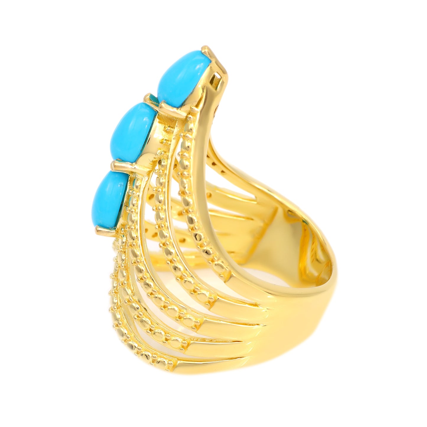 18k Yellow Gold Plated Over Sterling Silver Sleeping Beauty Turquoise 3- Stone Ring