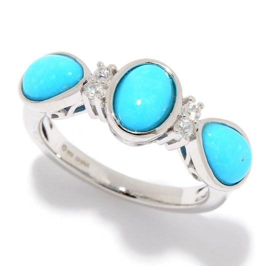 925 Sterling Silver Kingman Turquoise 3-Stone Ring