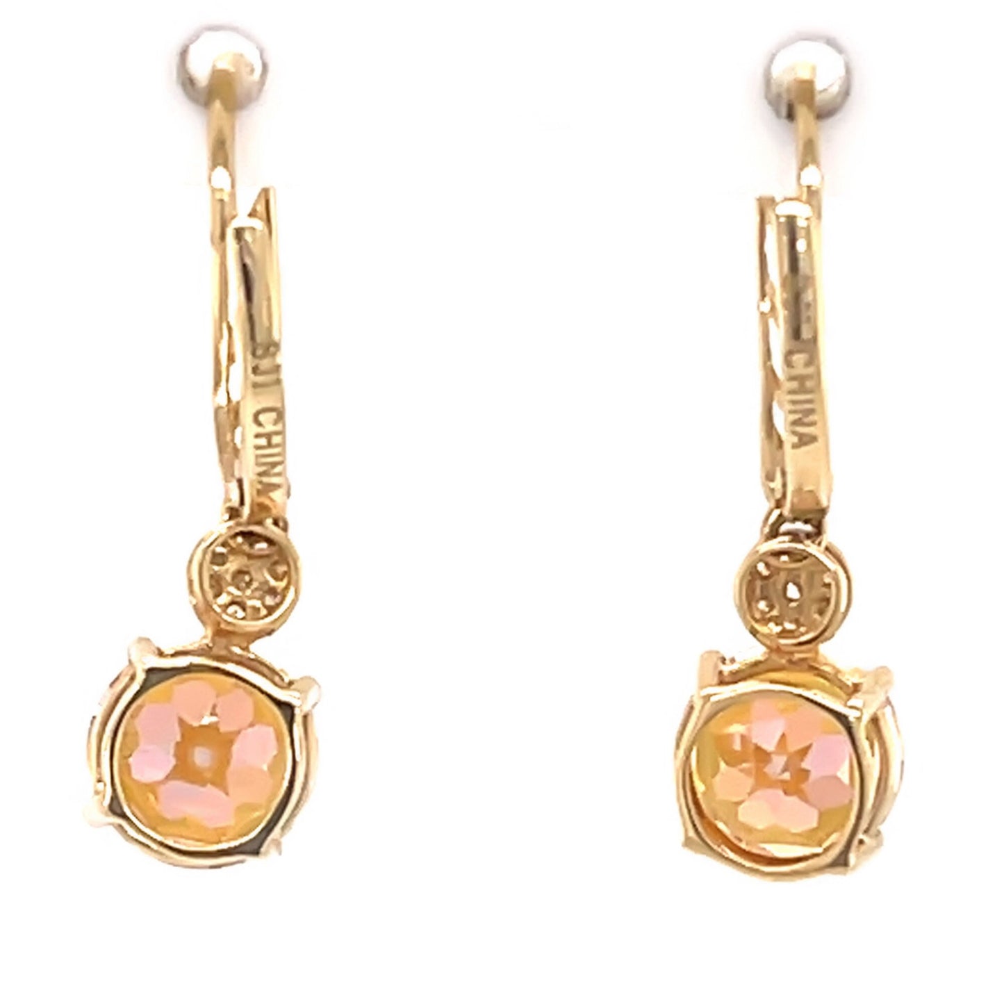 14Kt Gold Sunset Topaz, Diamond Dangle Earrings