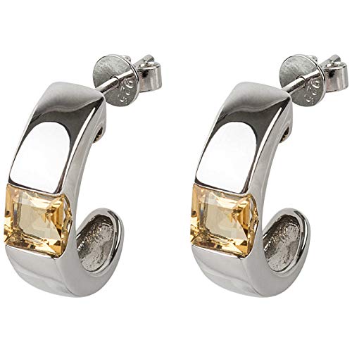 925 Sterling Silver Citrine Hoop Earrings