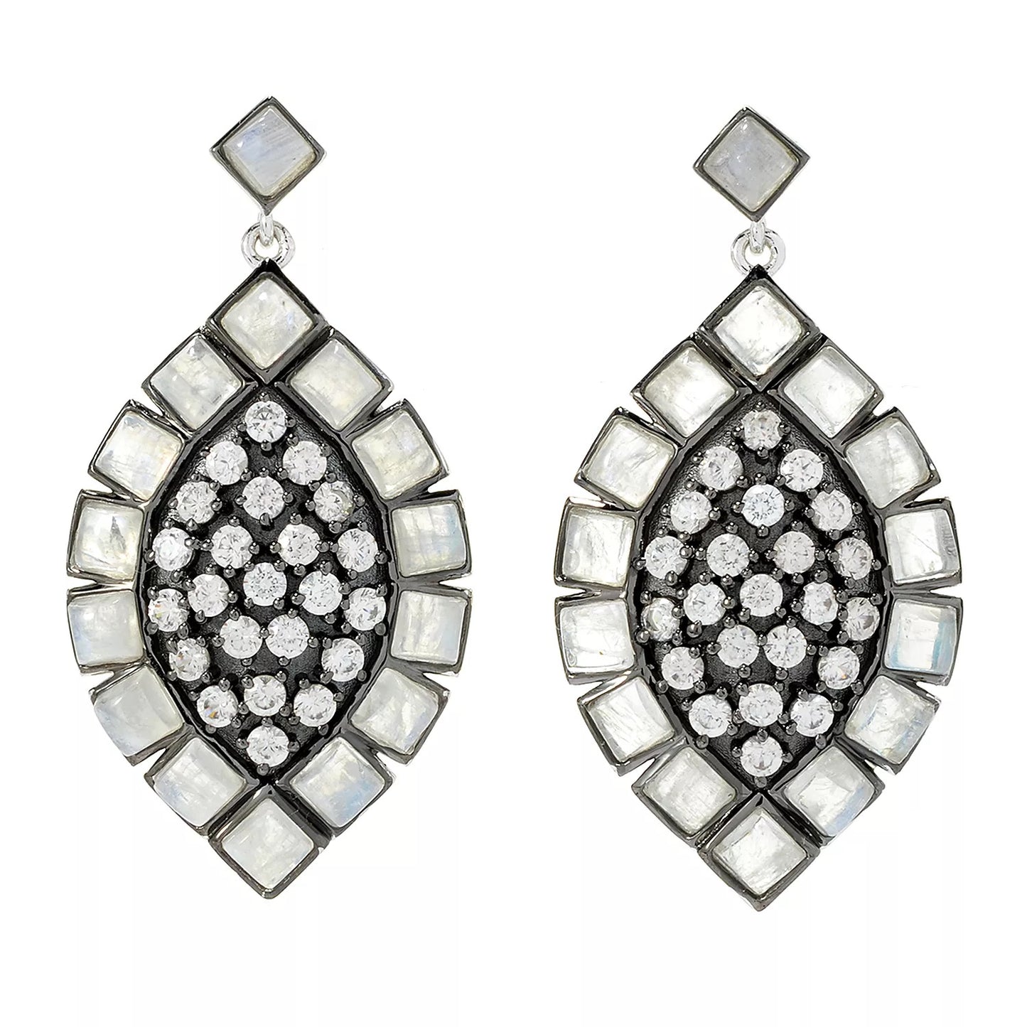 925 Sterling Silver Rainbow Moonstone Gemstone Silver Earrings