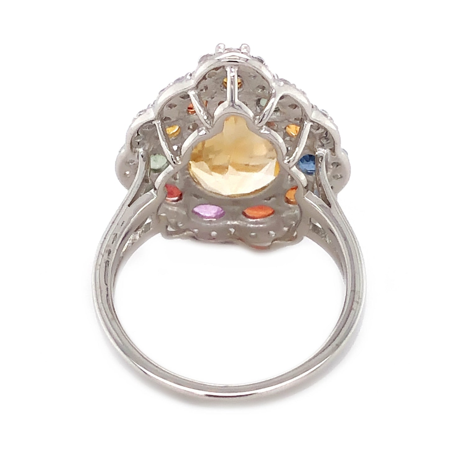 Sterling Silver Citrine, Multi Sapphire Gemstone Solitaire Ring