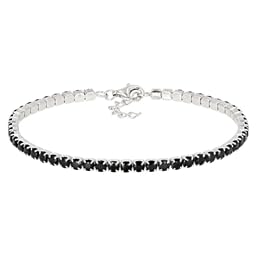 Pinctore Sterling Silver 2mm Round Black Spinel And White Cz Gemstone Tennis Bracelets