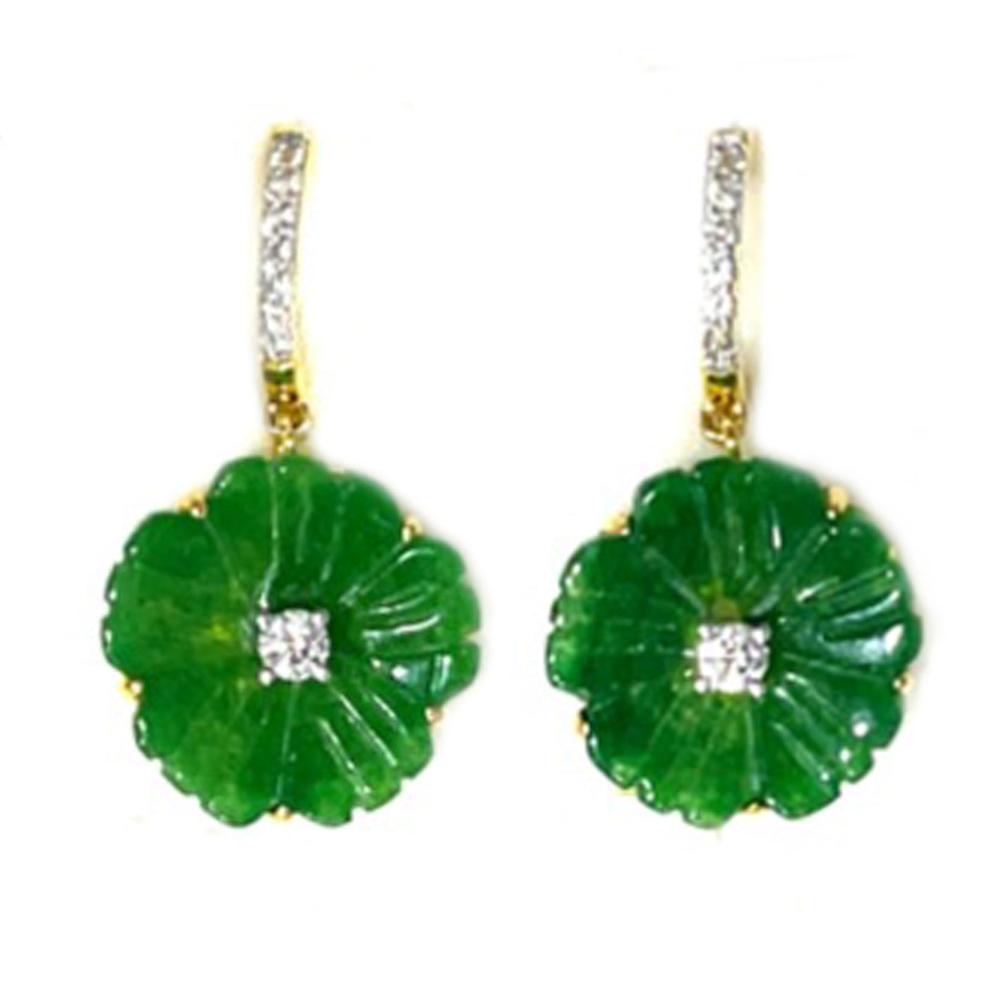 18k Yellow Gold Plating Over Sterling Silver Green Jade Gemstone Dangle Earrings