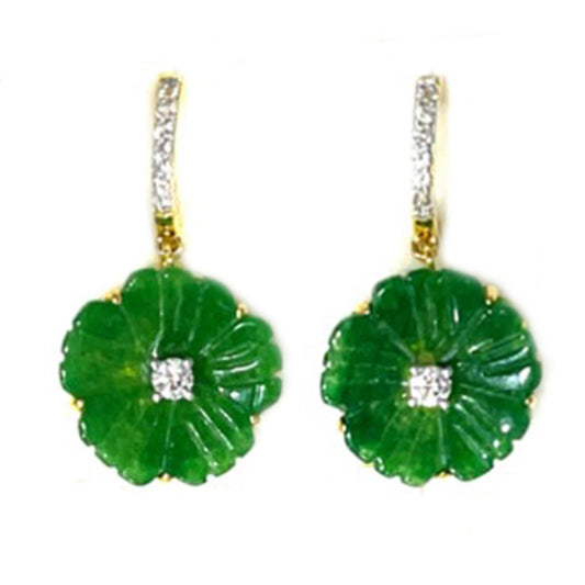 18k Yellow Gold Plating Over Sterling Silver Green Jade Gemstone Dangle Earrings
