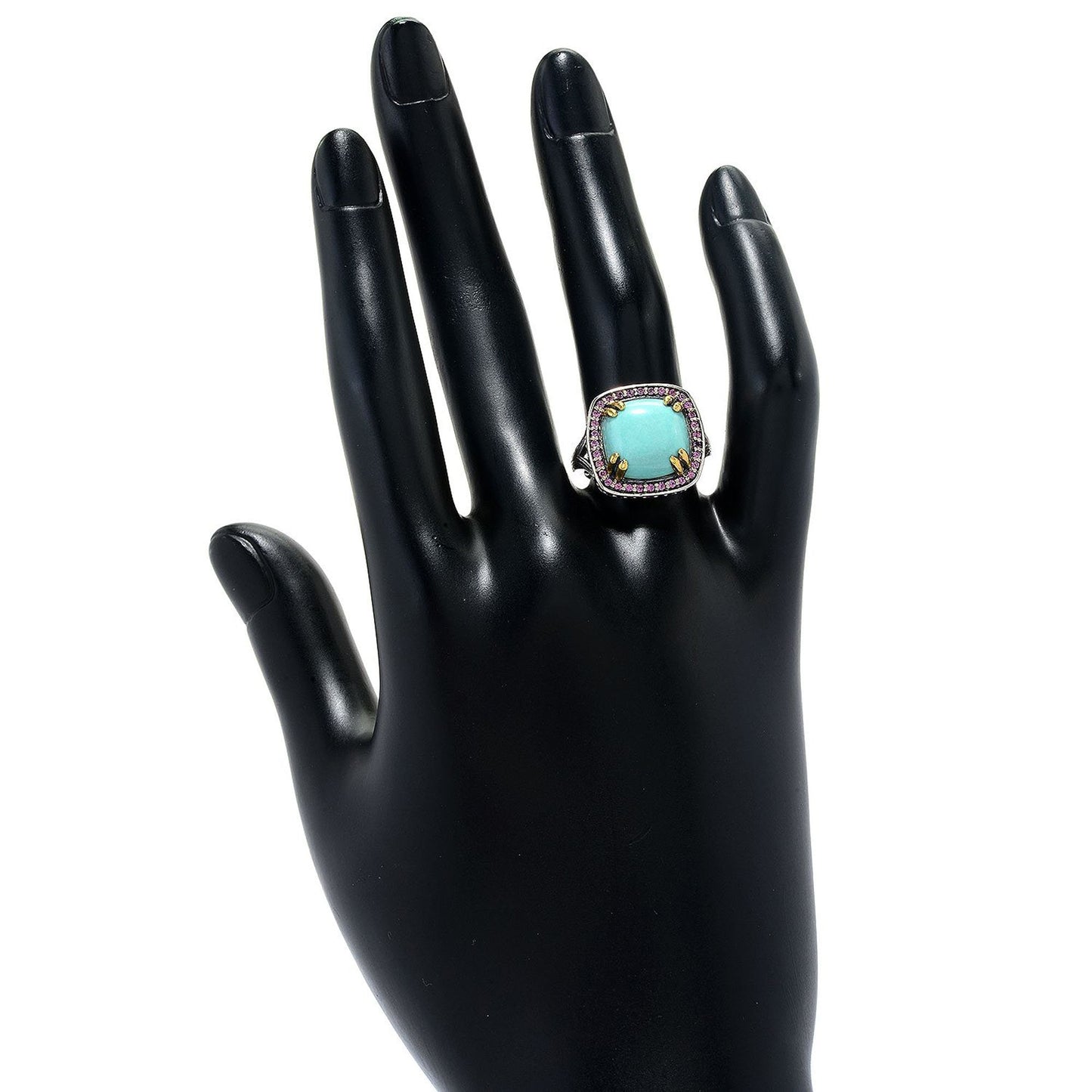 925 Sterling Silver Turquoise and Rhodolite Garnet Gemstone Cocktail Ring
