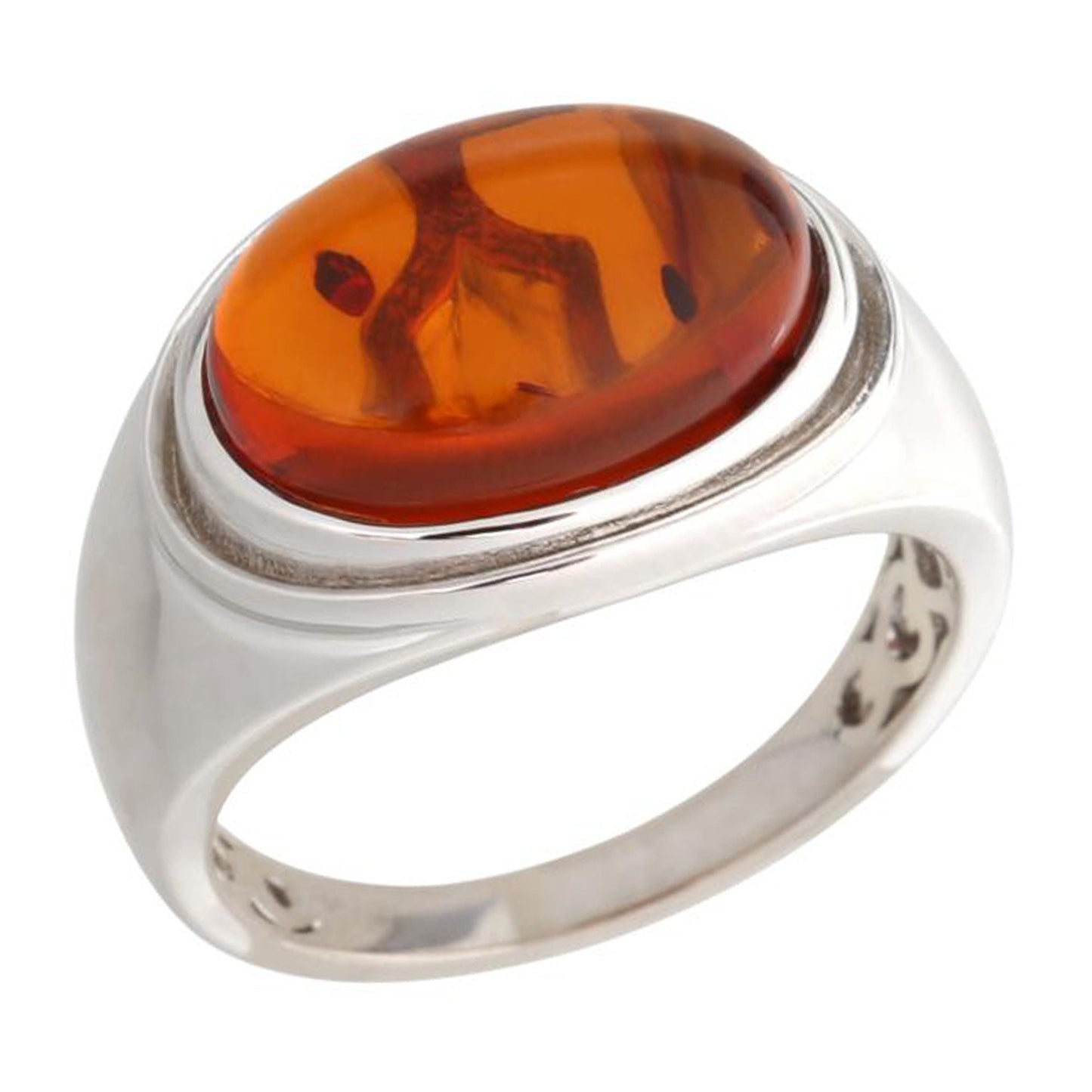 925 Sterling Silver Baltic Amber Gemstone Solitaire Ring