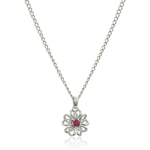 Pinctore Sterling Silver Indian Ruby Gemstone Flower Pendant Necklace, 18"