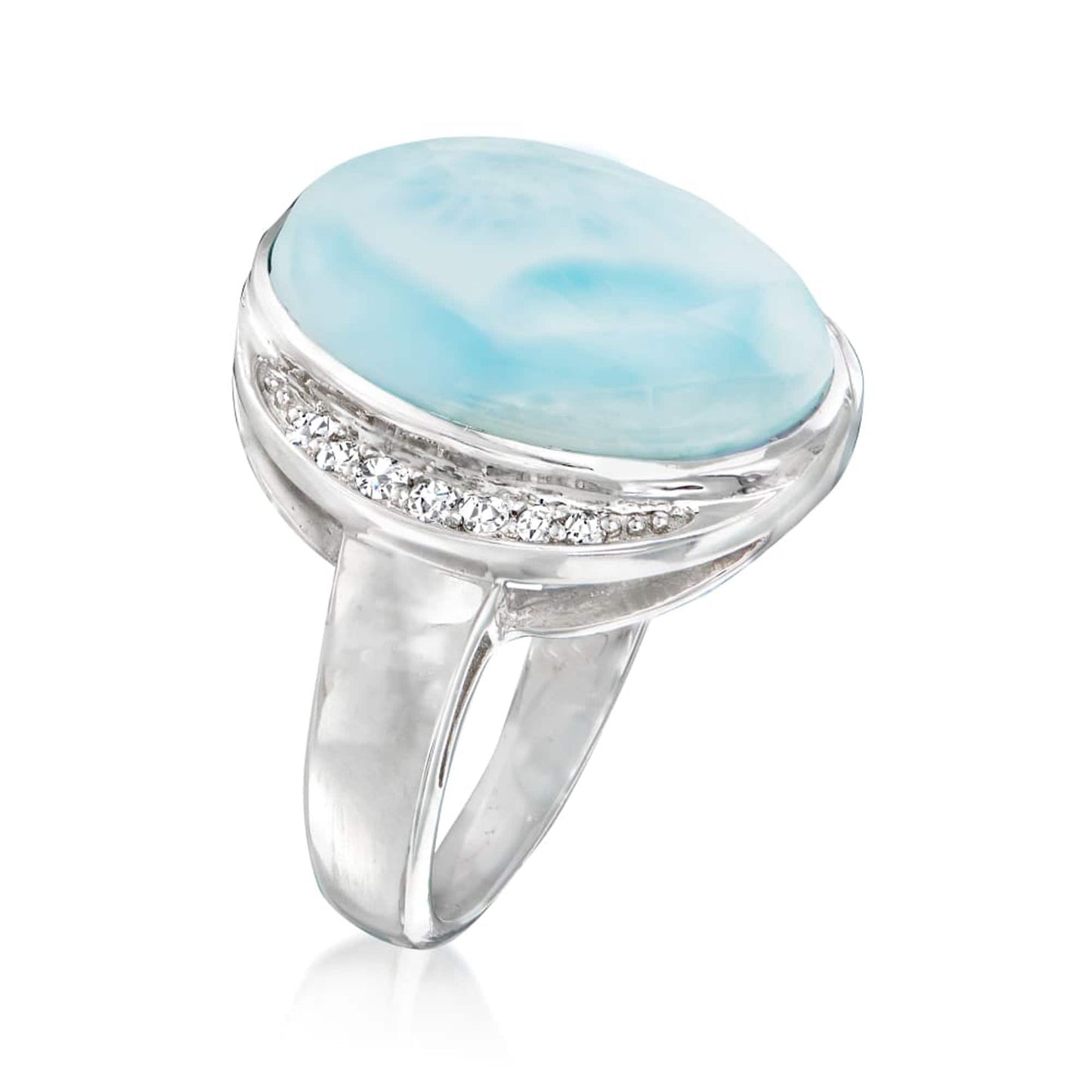 925 Sterling Silver Larimar And White Topaz Gemstone Cocktail Ring