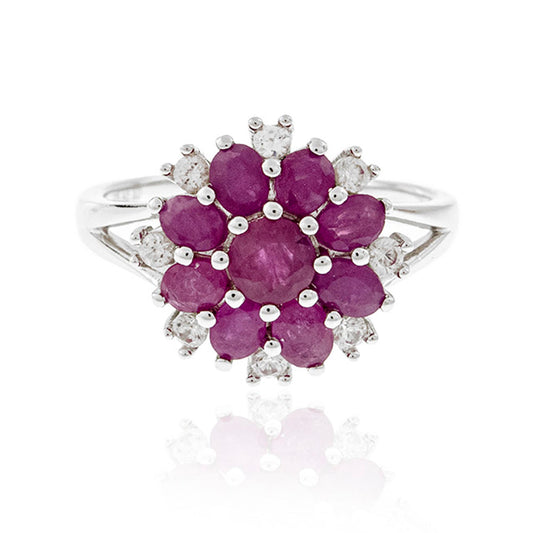 925 Sterling Silver African Ruby Gemstone Flower Ring