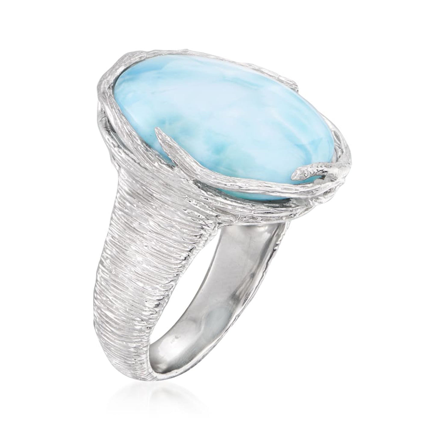 Pinctore Sterling Silver 18 x 16mm 14.64ctw Oval Larimar Textured Rings