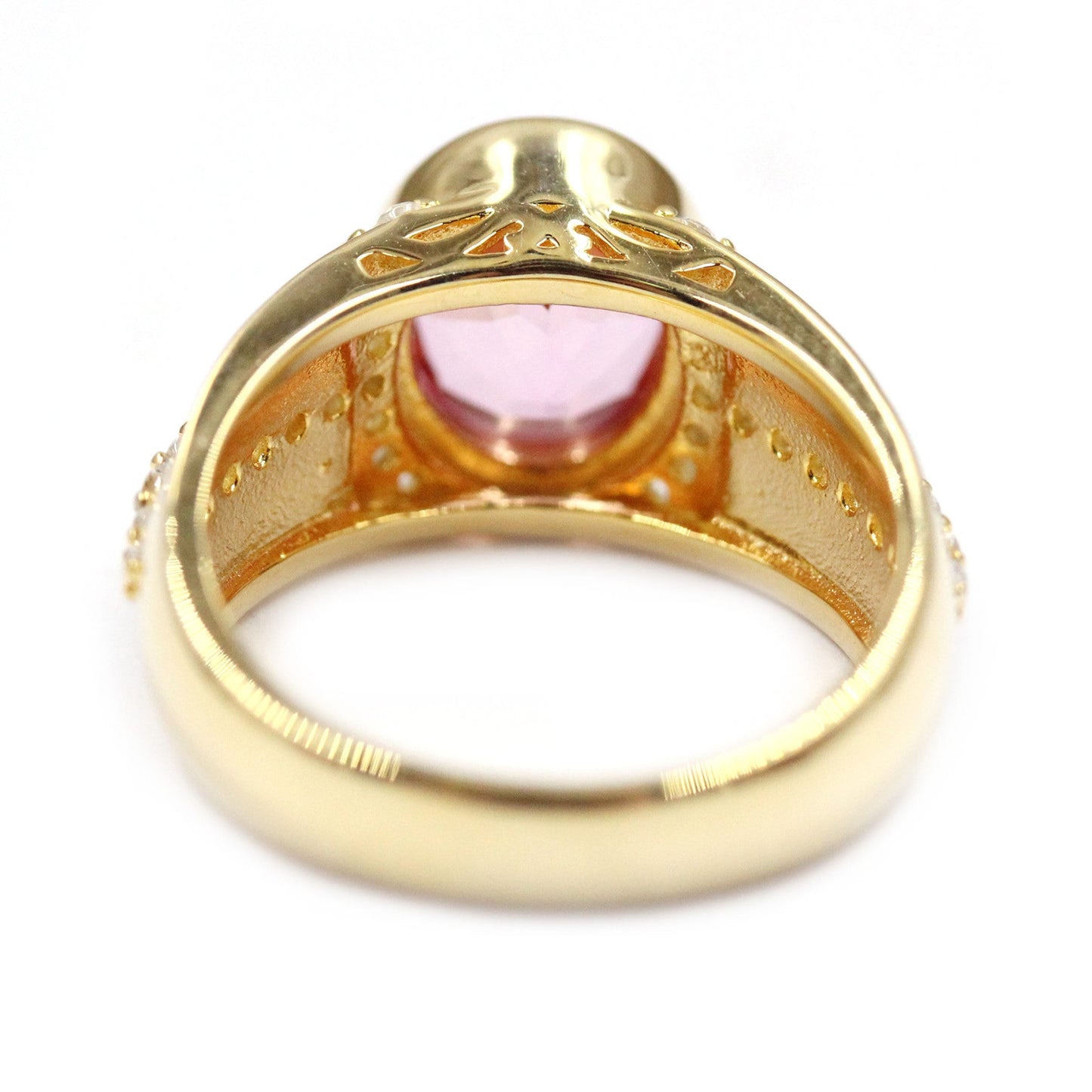 18K Yellow Gold Over Sterling Silver Pink Topaz And White Topaz Gemstone Band Ring