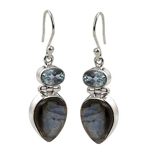 Sterling Silver Sky Blue Topaz & Labradorite Dangle And Drop Earrings For Womens