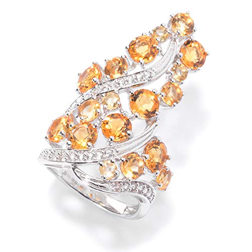 Pinctore Sterling Silver Citrine & White Zircon Gemstone Cocktail Rings