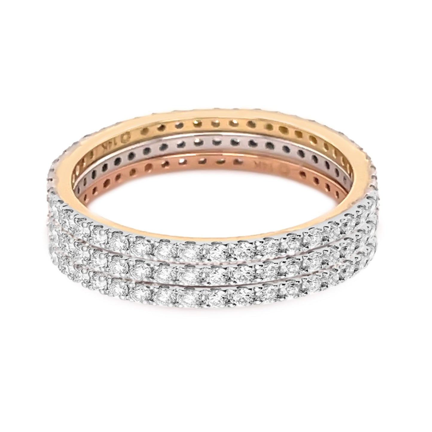 14k Solid Yellow Gold, White Gold And Rose Gold Eternity Band Rings